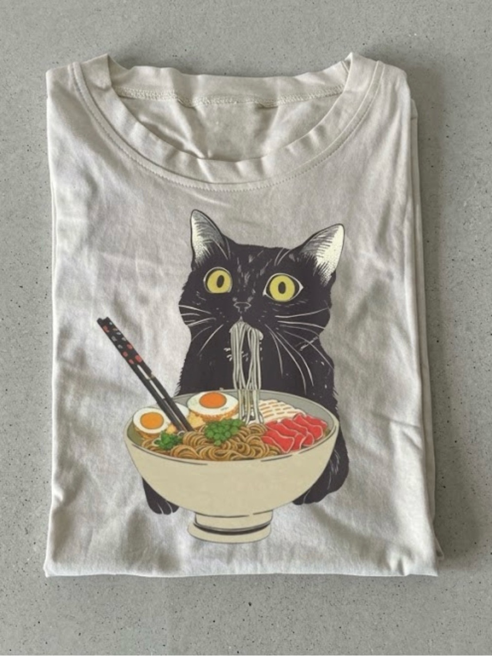 Comfort Colors Black Cat Eating Ramen Noodles Graphic Tee Kawaii Japanese Style